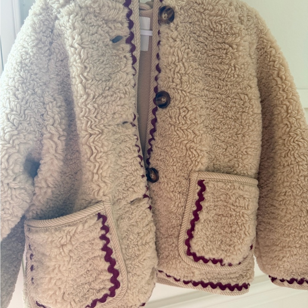 Zara Cream and Burgundy Kids Jacket